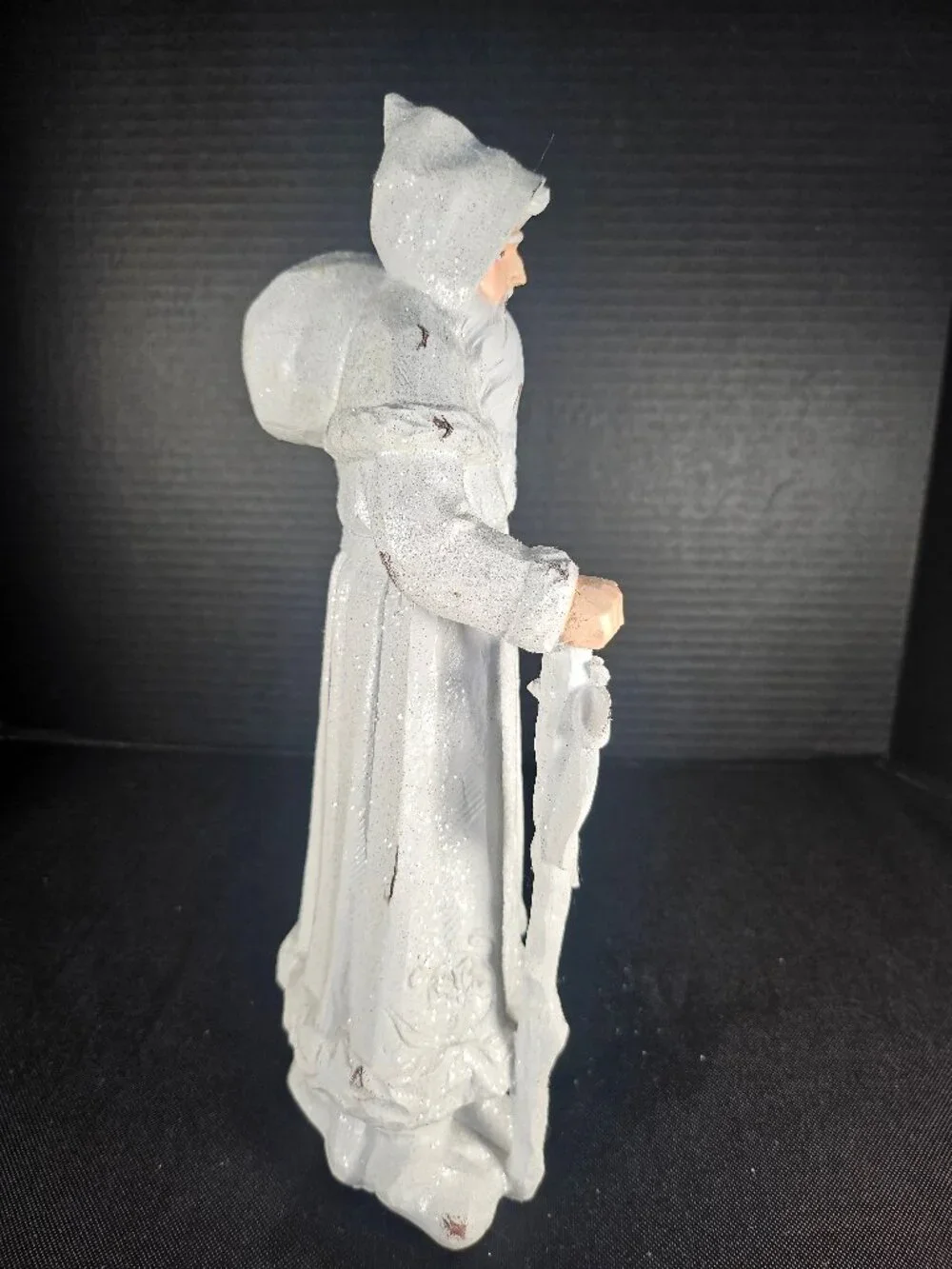 White Glitter Rustic Santa Figurine 12